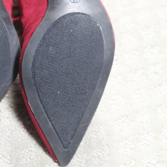 NWOT Anne Michelle Size 10 Burgundy Red Zipper Heel Suede Stilettos - Picture 7 of 8